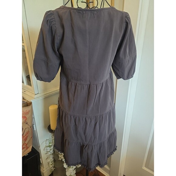 ALTAR'D STATE Washed Black Tiered Babydoll Dress Sz XS Pockets Raw Hem - Picture 4 of 8